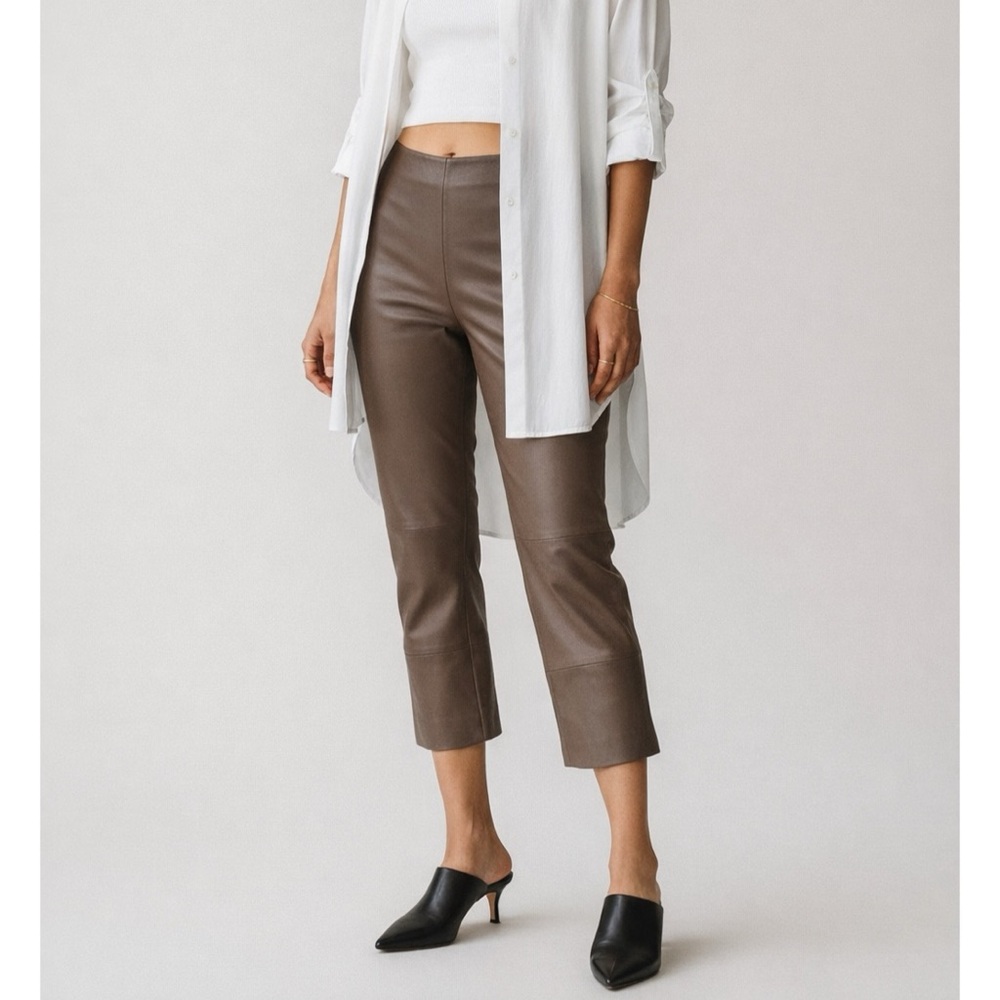 THEORY Bristol Leather Skinny Capri Crop Pants Mink \\ 2